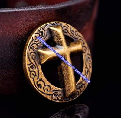 10X HEAVY BRASS CHRISTIAN CROSS FLOWER LEATHERCRAFT SADDLE CONCHO SCREW BACK  - Image 1 of 4