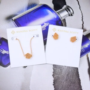 CLEARANCE!! Kendra Scott Tess Tessa Sand Drusy Necklace Earrings SET Rose Gold - Picture 1 of 7