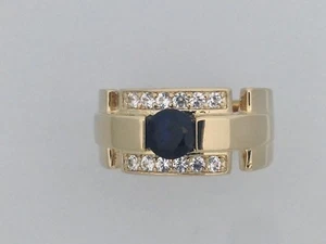 Men's Ring with Blue Sapphire & White Sapphire 14kt Yellow Gold Plated Brass - Picture 1 of 2