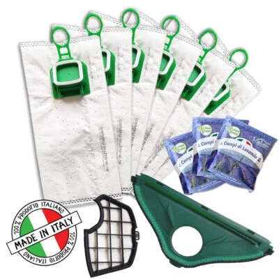 GECASA-MADEINITALY 6 SACCHETTI PER FOLLETTO VK 140 VK 150 ITALY CON PROFUMI FILTRO E SPAZZOLA HD40