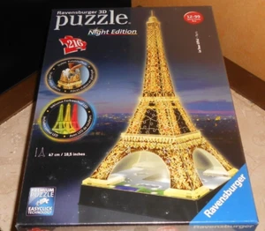 puzzle 3D 216 pièces TOUR EIFFEL PARIS avec led de couleurs , sous blister - Photo 1/2