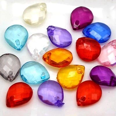 200 Mixed Color Transparent Acrylic Faceted Teardrop Charm Pendants 11X8mm - image 1 of 4