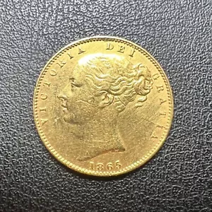 Rare 1865 Young Queen Victoria Shield Reverse Gold Sovereign Die No 22 - Picture 1 of 3