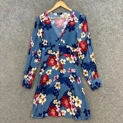 Vestido Dotti Mujer Talla 8 Azul Floral Manga Larga Cuello en V Botón Línea A 47216 Foto 1 de 4