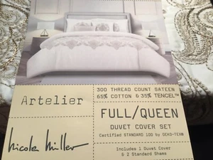 NICOLE MILLER Artelier DUVET 3 PC Set QUEEN TAUPE GOLD EMBROIDERED MEDALLION - Picture 1 of 9