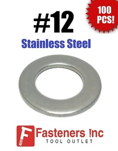 (Qty 100) #12 Stainless Steel Flat Washers 9/16" OD (18-8 Stainless) - Picture 1 of 3