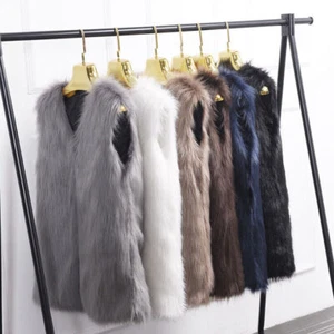 Ladys Warm Faux Fur Waistcoat Gilet Vest Soft Sleeveless Coat Plush Furry Winter - Picture 1 of 29