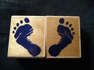 Inkadinkado - Baby Feet - Wood Rubber Stamp Set Of 2 Left Right Foot Prints - Picture 1 of 2