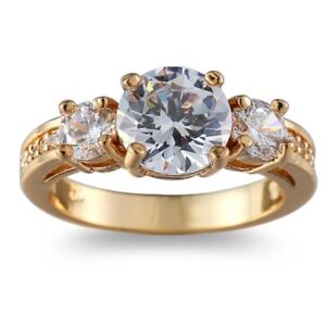 White CZ Round Cut Women's Yellow Gold Filled Engagement Jewelry Ring Size 6-10 