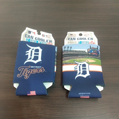 (2) DETROIT TIGERS STADIUM BLUE Can Cooler/ Cold Beverage Holder 2 Sided MLB New Cover