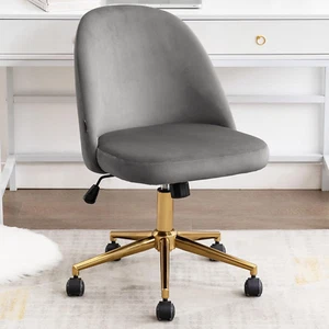 Cute Armless Home Office Chair,Swivel Desk Chair Velvet Upholstered Chair Rollin - Picture 1 of 8