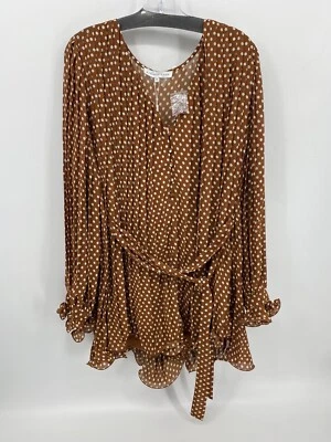 Nuevo con etiquetas Mameluco Plisado Rosa Sin Final - Marrón y Blanco Lunares Gasa, Talla M Foto 1 de 4