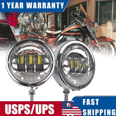 for Harley Davidson Motorcycle Chrome 4.5" Inch LED Passing Lamp Spot Fog Lights - Image 1 of 4