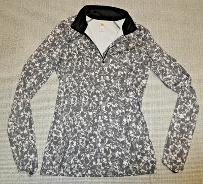 Lole Mujer Marrón/Crema Estampado 1/4 Cremallera Manga Larga Capa Base Top Talla S Foto 1 de 3