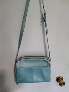 ILI New York Leder Umhängetasche RFID Türkis Blau Teal Geldbörse Organizer  - Bild 1 von 21