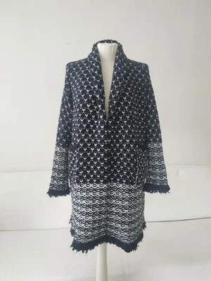 Zara Knit Strick Jacke Mantel Hülle S D 36 38 weich schwarz weiß Grobstrick - Bild 1 von 4