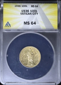 1936 100L Vatican City Gold 100 Lire ANACS MS 64 | Uncirculated UNC BU - Picture 1 of 4