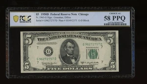 DBR 1950-D $5 FRN Chicago Fr. 1965-G PCGS-B 58 PPQ Serial G96272757D - Picture 1 of 2