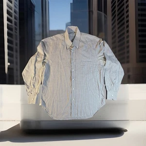 Loro Piana Button Down Shirt Brown White Check 100% Cotton Italy Large 17 1/2-44 - Picture 1 of 11