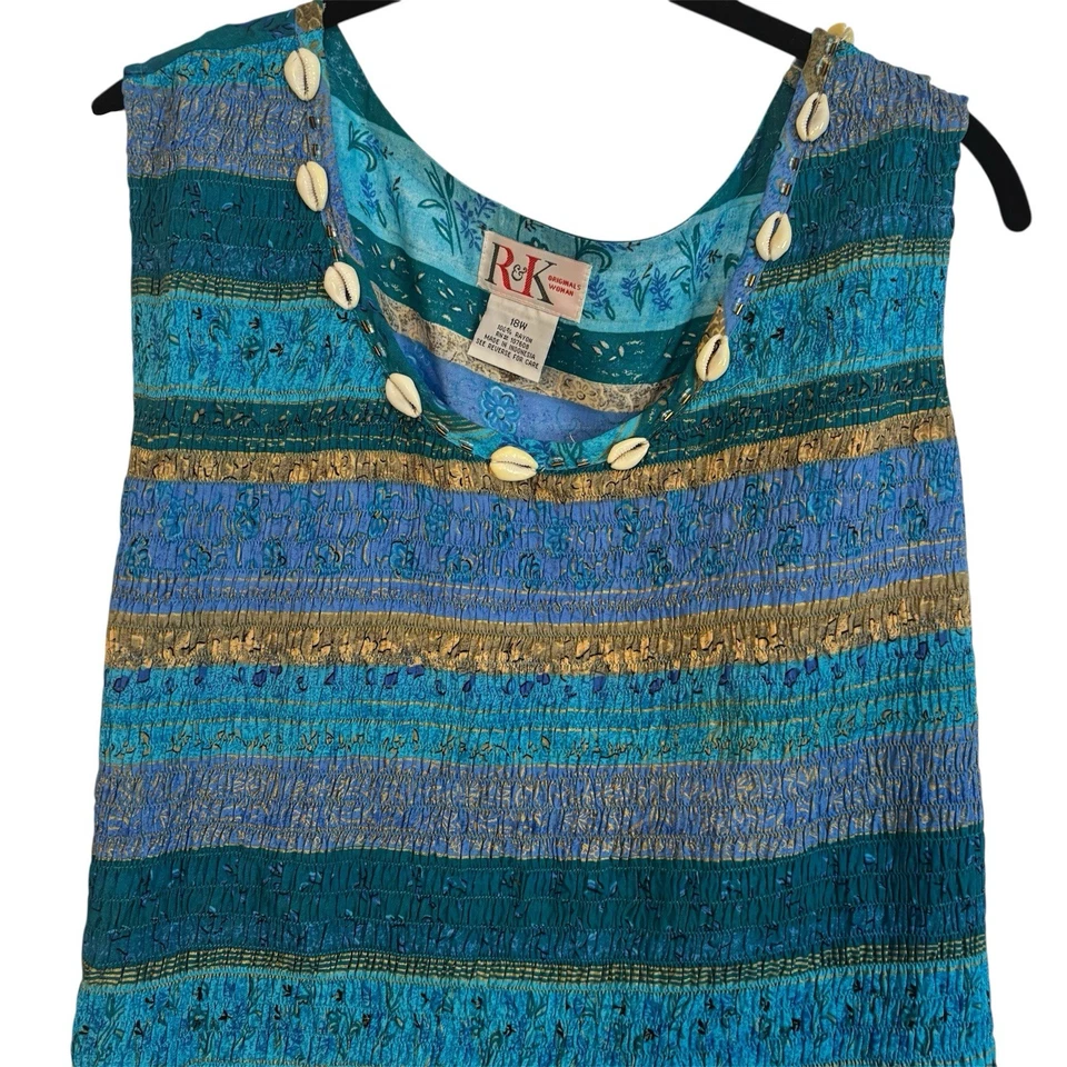 Vestido Maxi Sol Feminino Vintage R&K Originals Tamanho 18 Praia Conchas Havaianas Azul - Imagem 1 de 4