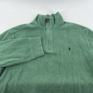 Polo Ralph Lauren Sweatshirt Mens XL Dark Green Cotton 1/4 Quarter Zip Pony Logo - Picture 1 of 7