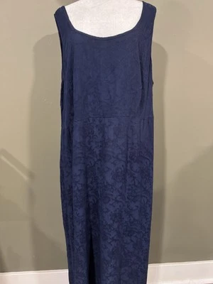 Connected Woman Navy Blue Sleeveless Pullover Dress Acid Washed Damask Plus 24W - Image 1 of 4