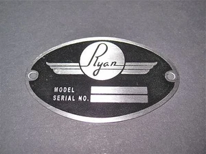 Classic Ryan Aircraft DEA Required "Aircraft Identification Data Plate" #2 - Bild 1 von 1