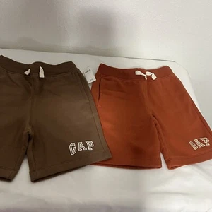 Gap Kids Relaxed Fleece Small Logo Pull-On Shorts Brown & Burnt Orange EUC - Picture 1 of 13