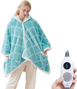 Heated Throw Blanket Wearable Shawl, Electric Wrap Poncho Blanket Hoodie with 6 - Picture 1 of 7