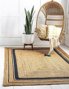 Rug 100%Natural Braided Jute reversible modern living area carpet runner rag rug