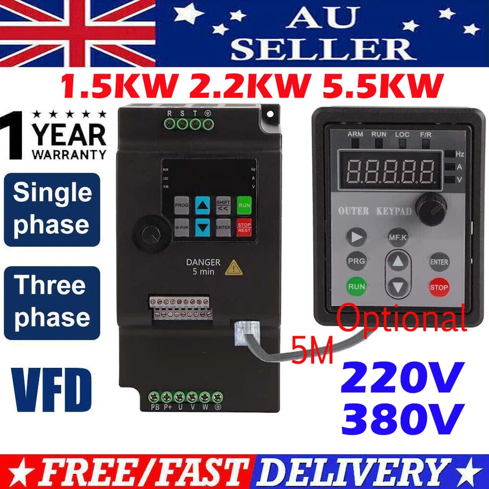 220V 380V 1.5KW 2.2KW 5.5KW VFD Variable Frequency Drive Inverter Converter AU - image 1 of 4