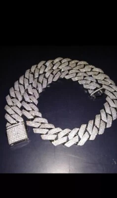 Men's Silver Cuban Chain Iced 4 Rows CZ Diamond 24 Inch Chain - Image 1 of 4