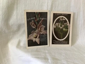 2 x antike Postkarten Geburtstagsgrüße Blumengrafik Veilchen und Lilie - Bild 1 von 2