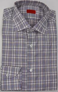 Nuevo con etiquetas Camisa de vestir Isaia Napoli para hombre blanca azul a cuadros 15 - 38 - Imagen 1 de 7