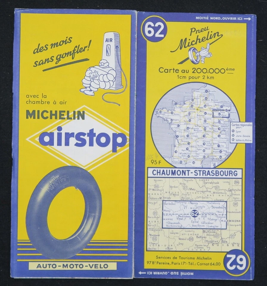 Tarjeta MICHELIN 62 CHAUMONT ESTRASBURGO 1957 Guía Bibendum neumáticos mapa - Imagen 1 de 1