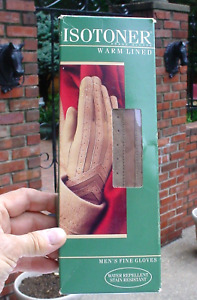 Vintage Isotoner Leather Grip Stretch Gloves Mocha Size Medium NEW IN Box