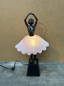 VTG ART DECO BRONZE FINISH BALLERINA STATUE DESK LAMP WITH GLASS SKIRT SHADE 17” - Picture 1 of 15