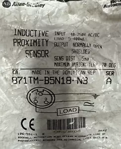 ALLEN BRADLEY 871TM-B5N18-N3 INDUCTIVE PROXIMITY SENSOR 40-250VAC/DC*NEW IN BAG* - Picture 1 of 3