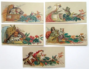 LINDOS GATOS Y PERROS LOTE DE 5 TARJETAS COMERCIALES VICTORIANAS ANTIGUAS - Imagen 1 de 2