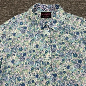 Lord Taylor Liberty Stoffhemd Damen groß blau Blumen Oxford umgekehrte Manschette Oberteil - Bild 1 von 12