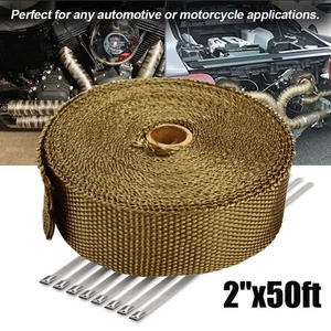 Heat Wrap 2"x 50ft Roll Titanium Header Pipe Lava Manifold Exhaust 10 Ties US - Picture 1 of 12