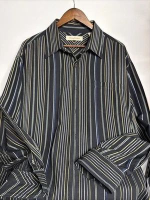 Camisa Tommy Bahama 100 % seda manga larga abotonada para hombre XXL negra con rayas Foto 1 de 4