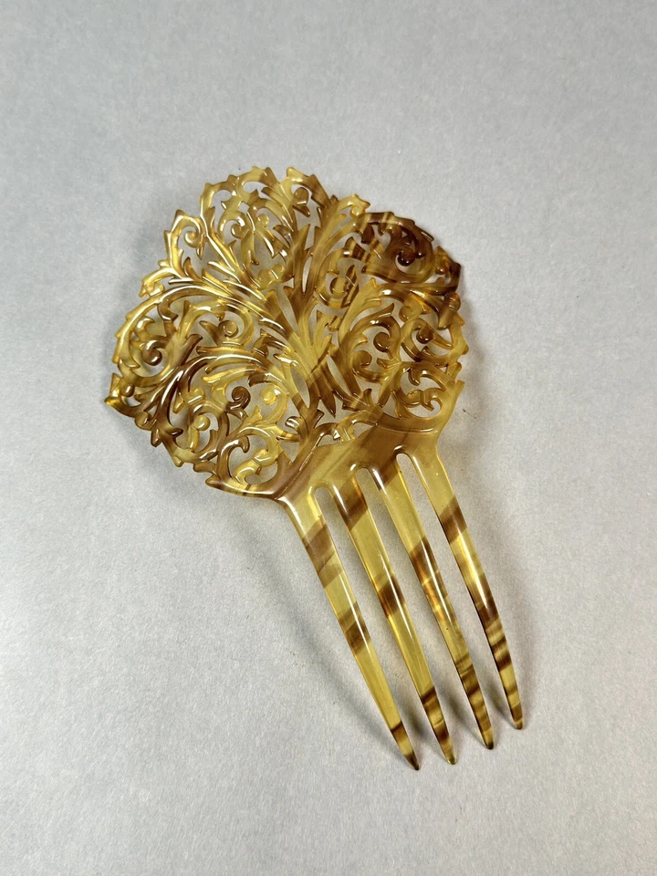 VICTORIAN HAIR COMB FAUX TORTOISE SHELL LARGE HAIR FORK - Image 1 of 4