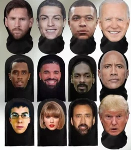 5 Pcs Funny Full Face Mesh Celebrity Mask Famous Kanye Shiesty Balaclava Ronaldo - Picture 1 of 24