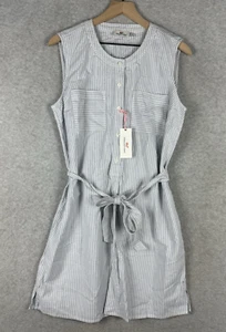 Vineyard Vines Dress Womens 12 Blue Striped 100% Cotton Button Up Sleeveless NEW - Picture 1 of 11