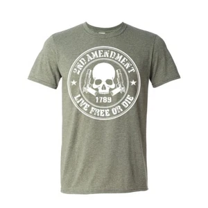 Camiseta Live Free or Die 2nd Amendment Skull & Guns verde manga corta L - Imagen 1 de 2