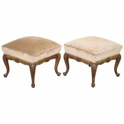 SUBLIME PAIR OF CIRCA 1860 ANTIQUE VICTORIAN FOOTSTOOLS STOOLS CARVED MAHOGANY  - Image 1 of 4