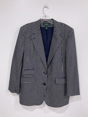Vintage Lauren Ralph Lauren Blazer Jacket Navy Blue Plaid Women Size 16 - Image 1 of 4