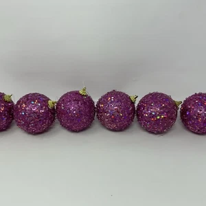 6 Glitter Christmas Tree Ball Ornament Large 3 Inch Purple Lavender Plastic - Picture 1 of 4