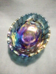 Fenton? Indiana Carnival Glass Oval Harvest Grape Wedding 12" Footed Blue Bowl - Picture 1 of 11